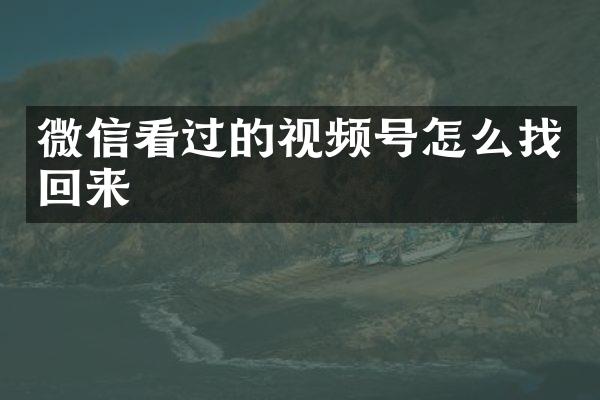微信看过的视频号怎么找回来