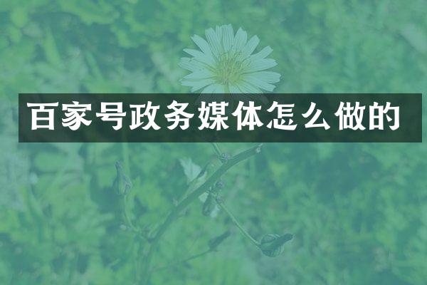百家号政务媒体怎么做的
