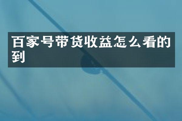 百家号带货收益怎么看的到