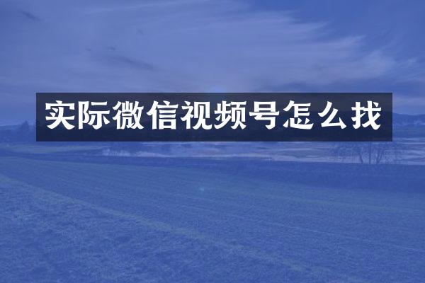 实际微信视频号怎么找