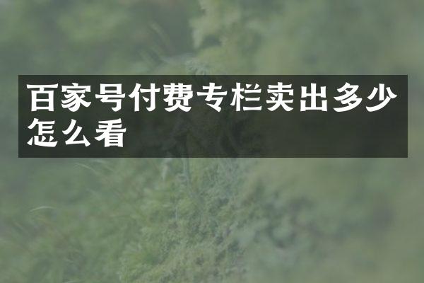 百家号付费专栏卖出多少怎么看