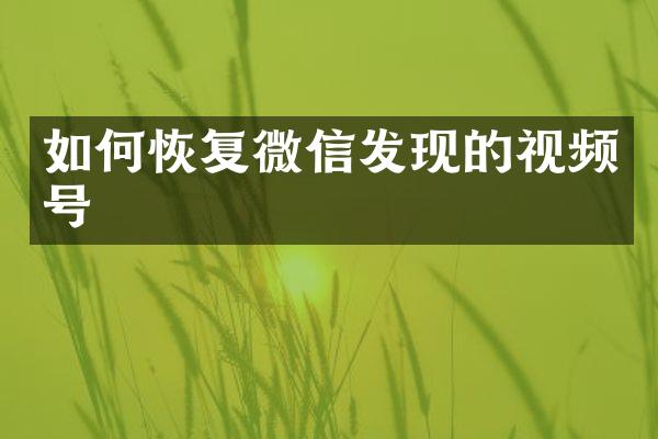 如何恢复微信发现的视频号