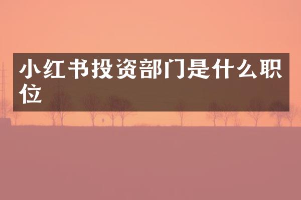 小红书投资部门是什么职位