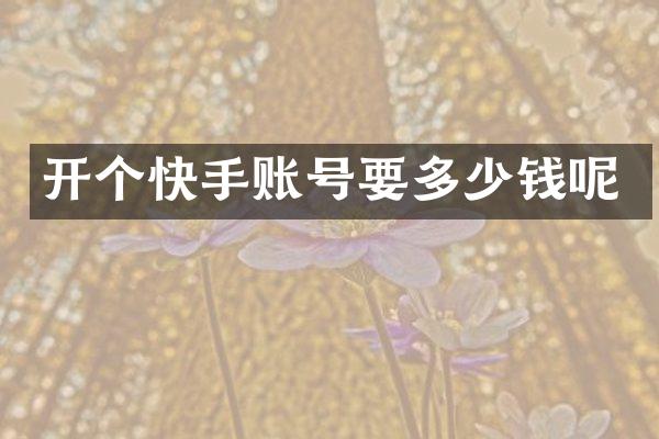 开个快手账号要多少钱呢