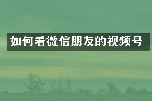 如何看微信朋友的视频号