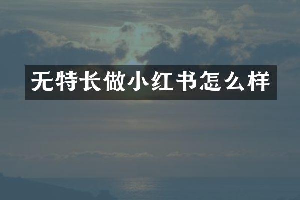 无特长做小红书怎么样