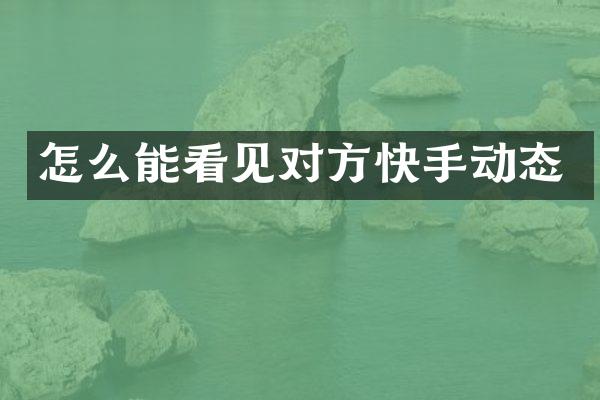 怎么能看见对方快手动态
