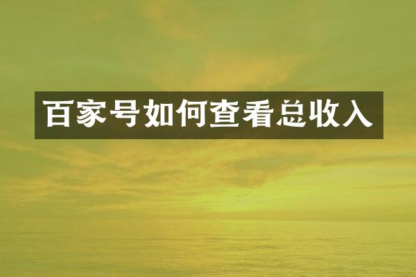 百家号如何查看总收入