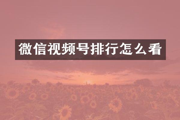 微信视频号排行怎么看