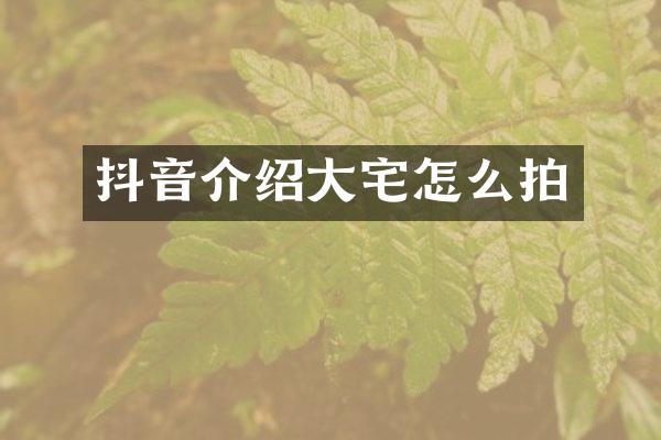 抖音介绍大宅怎么拍