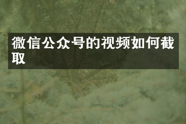 微信公众号的视频如何截取