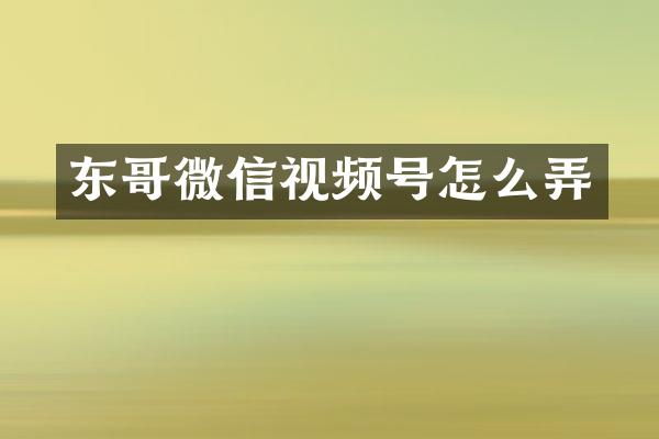 东哥微信视频号怎么弄
