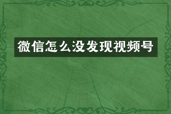 微信怎么没发现视频号