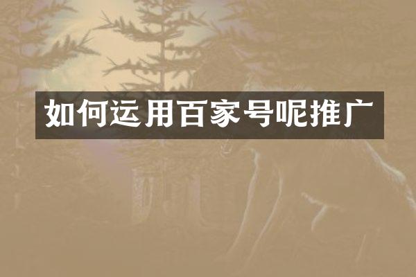 如何运用百家号呢推广