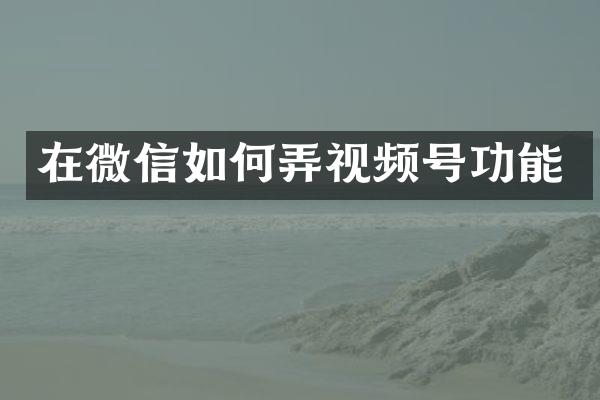 在微信如何弄视频号功能