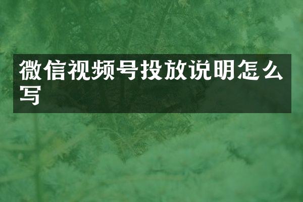 微信视频号投放说明怎么写