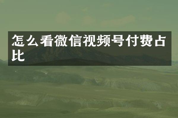 怎么看微信视频号付费占比