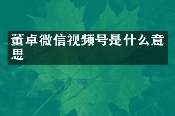 董卓微信视频号是什么意思