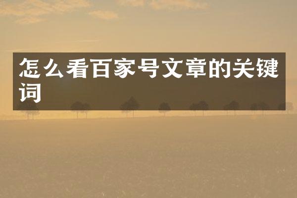 怎么看百家号文章的关键词