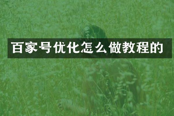百家号优化怎么做教程的
