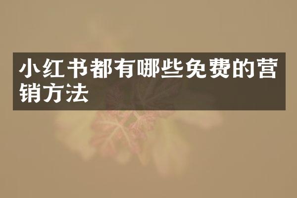 小红书都有哪些免费的营销方法