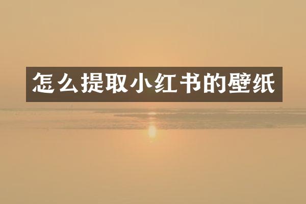 怎么提取小红书的壁纸