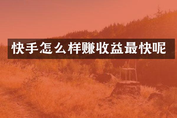 快手怎么样赚收益最快呢