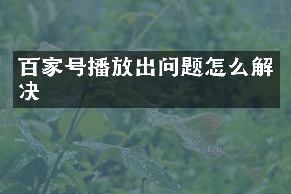 百家号播放出问题怎么解决