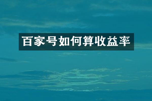 百家号如何算收益率