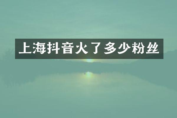 上海抖音火了多少粉丝