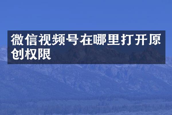 微信视频号在哪里打开原创权限