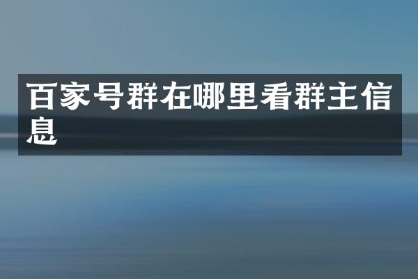 百家号群在哪里看群主信息