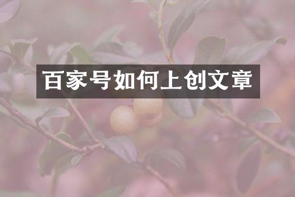 百家号如何上创文章