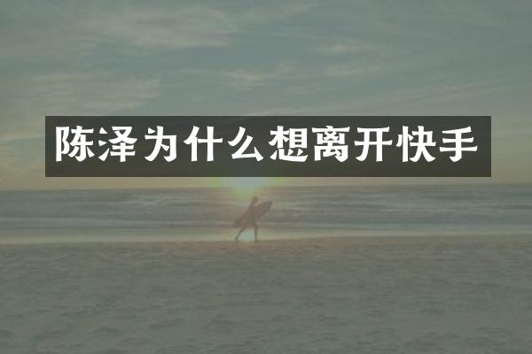 陈泽为什么想离开快手