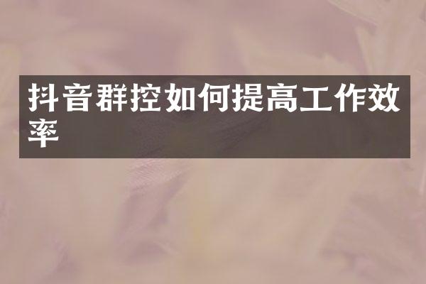 抖音群控如何提高工作效率