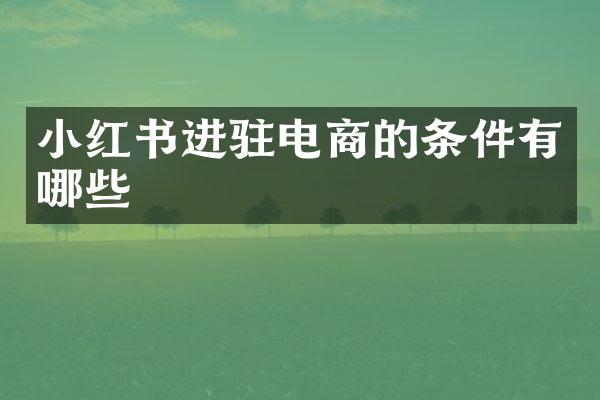 小红书进驻电商的条件有哪些