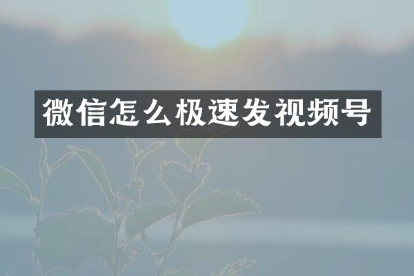 微信怎么极速发视频号