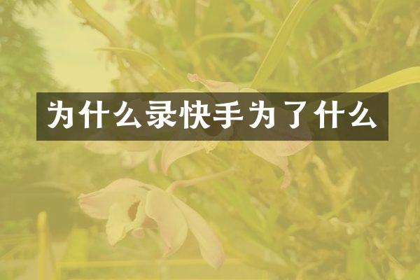 为什么录快手为了什么