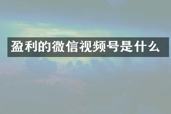 盈利的微信视频号是什么