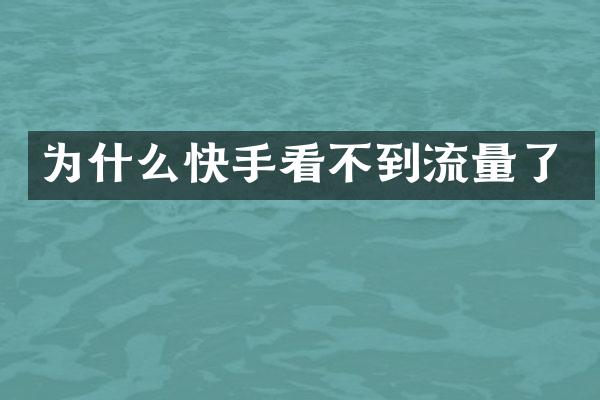 为什么快手看不到流量了