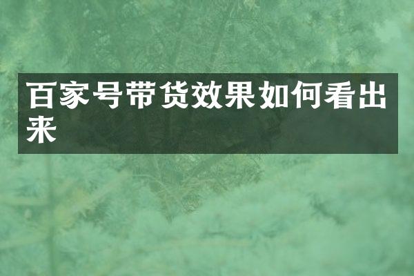 百家号带货效果如何看出来