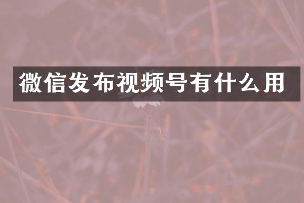 微信发布视频号有什么用