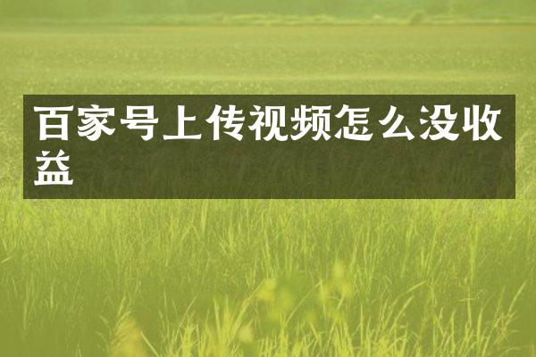 百家号上传视频怎么没收益