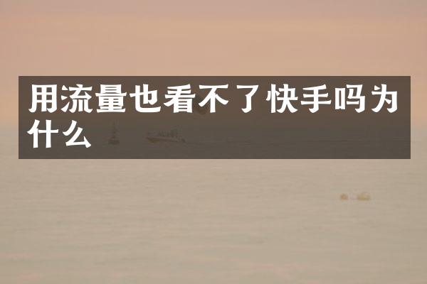 用流量也看不了快手吗为什么