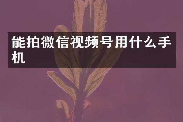 能拍微信视频号用什么手机