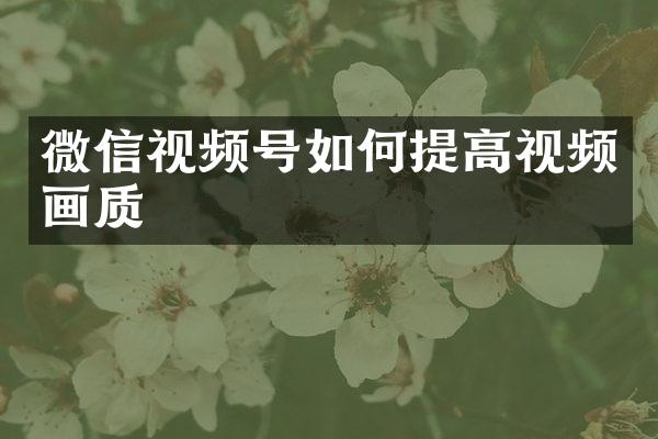 微信视频号如何提高视频画质