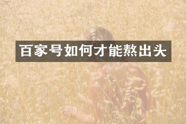 百家号如何才能熬出头