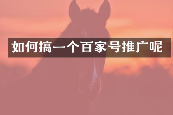 如何搞一个百家号推广呢