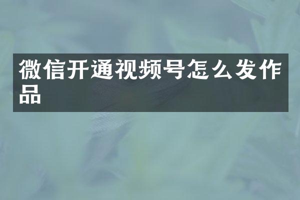 微信开通视频号怎么发作品