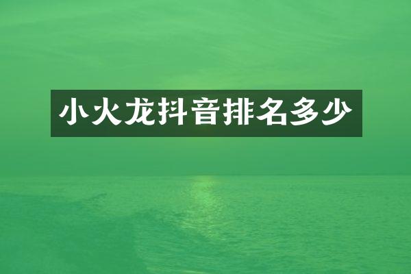 小火龙抖音排名多少